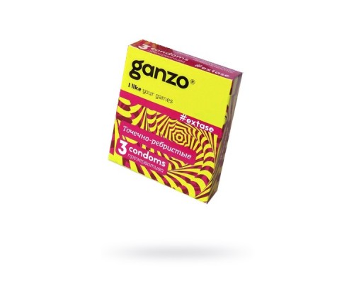 Презервативы Ganzo, extase, латекс, точечные, ребристые, анатомичные, 18 см, 5,2 см, 3 шт.