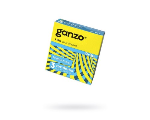 Презервативы Ganzo, ribs, латекс, ребристые, 18 см, 5,2 см, 3 шт.