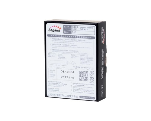 Презервативы Sagami, xtreme, energy, латекс, 19 см, 5,3 см, 3 шт.