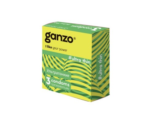 Презервативы Ganzo, ultra thin, ультратонкие, латекс, 18 см, 5,2 см, 3 шт.