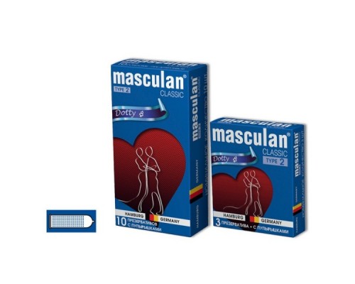 Презервативы Masculan, сlassic 2, doty, латекс, точечные, розовые, 19 см, 5,3 см, 10 шт.