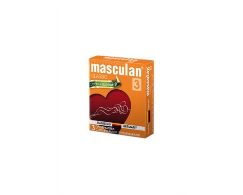 Презервативы Masculan, сlassic 3, doty, латекс, кольца, точечные, розовые, 19 см, 5,3 см, 3 шт.
