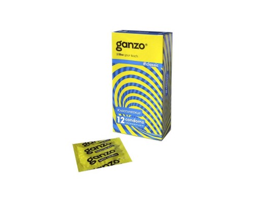 Презервативы Ganzo, classic, классические, латекс, двойная смазка, 18,5 см, 5,2 см, 12 шт.