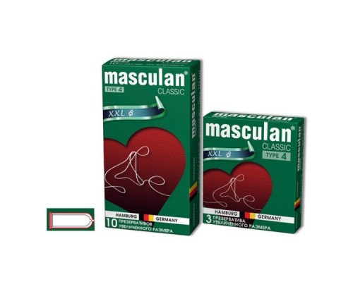 Презервативы Masculan, сlassic 4, XXL, латекс, увеличенного размера, розовый, 20 см, 5,5 см, 3 шт.