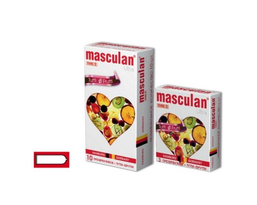 Презервативы Masculan, ultra 1, тутти-фрутти, 19 см, 5,3 см, 10 шт.