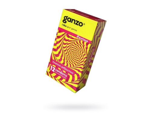 Презервативы Ganzo, extase, латекс, точечные, ребристые, анатомичные, 18 см, 5,2 см, 12 шт.