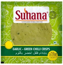 Лепешки из Муки Бобовых Папад с Чесноком и Чили Papad Garlic Green Chilli Crisps No.5 200г Suhana