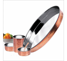 Набор Медь и Сталь Тали из 6 Предметов Steel Copper Thali Set Hammered